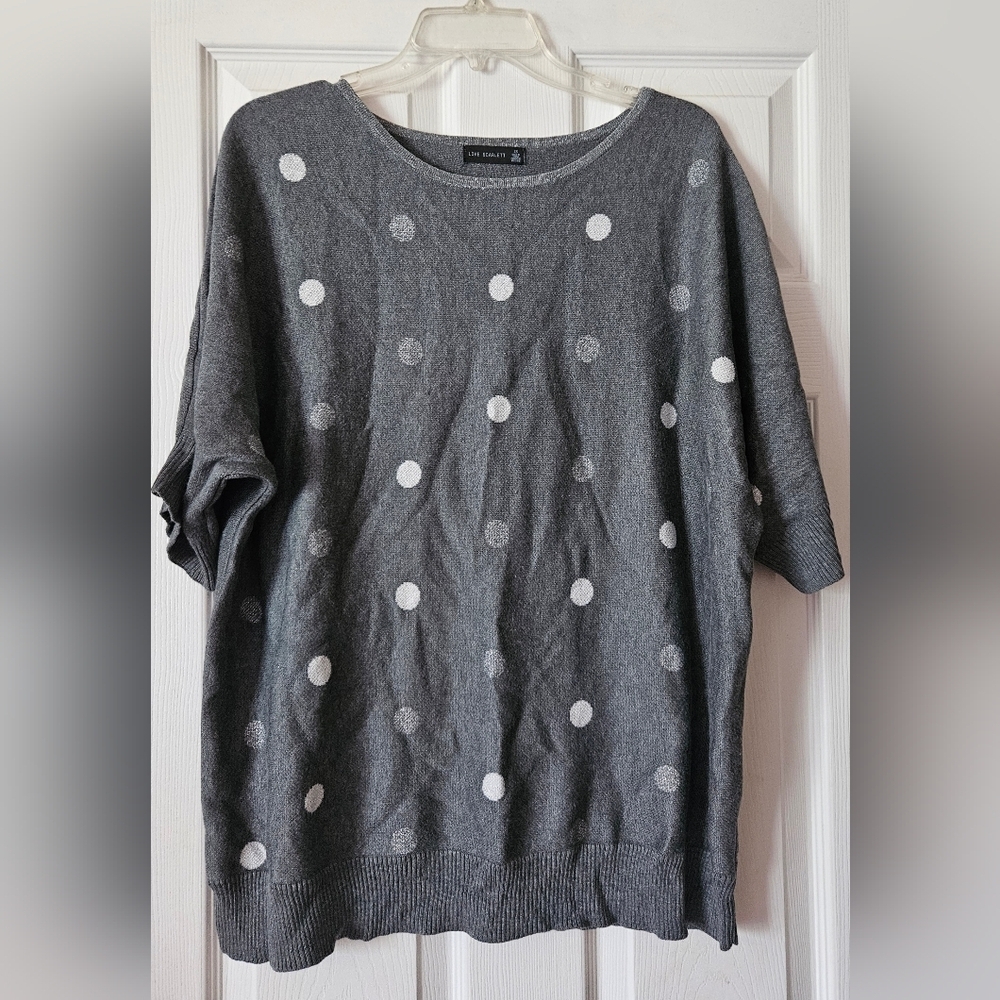 Love Scarlett Short Sleeve Silver Metallic Polka Dot Sweater Women Plus Size 2x - Picture 1 of 4
